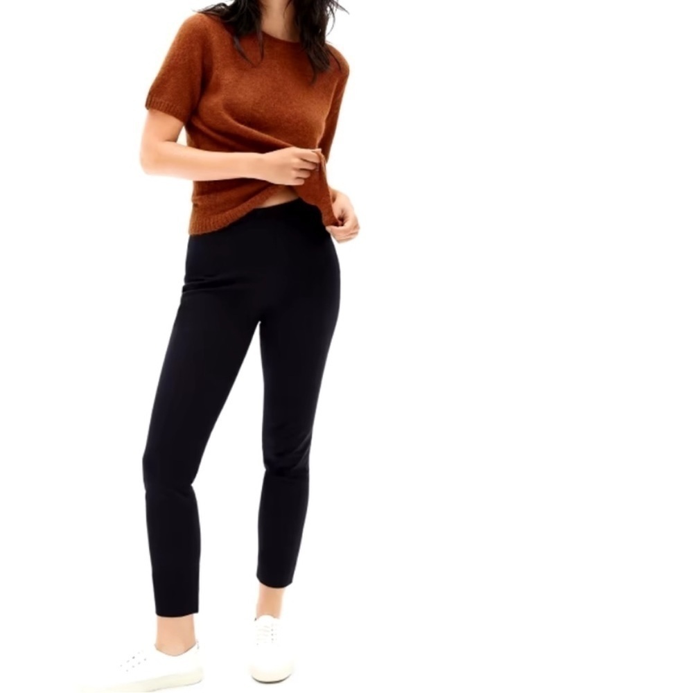 Everlane The Work Pants Black Slim Fit Side Zip Elastic Waist Size 14 Women